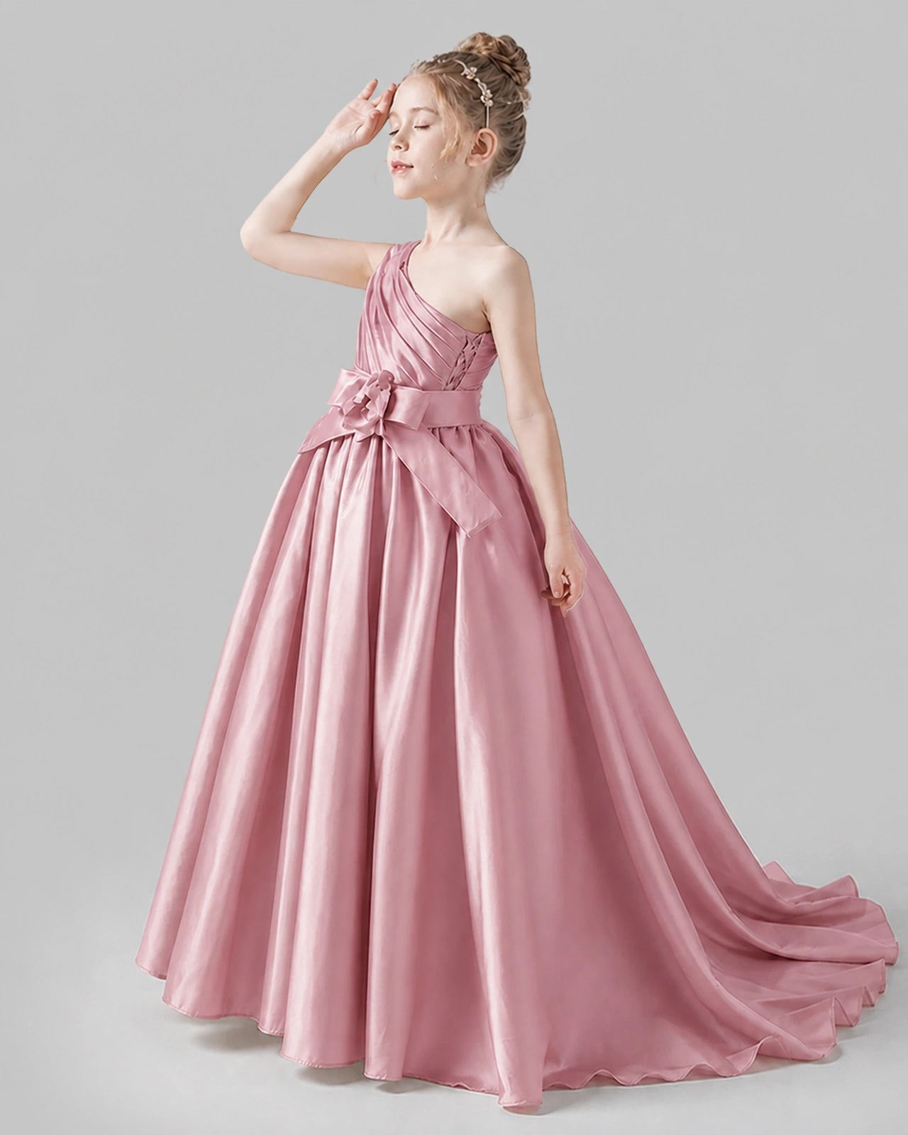 Dusty Rose Satin A-line Pageant Dress Side View