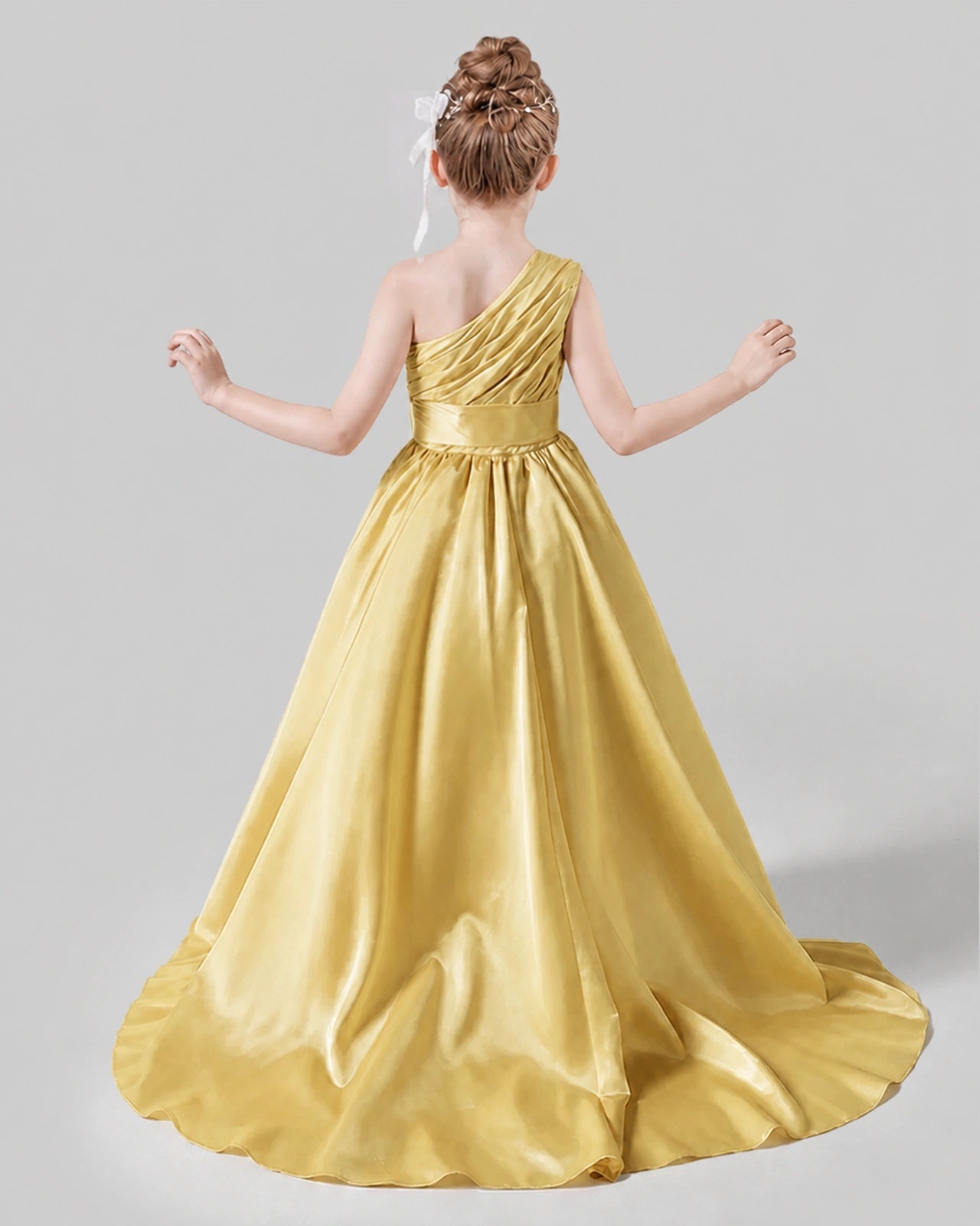 Gold Satin A-line Pageant Dress Back View