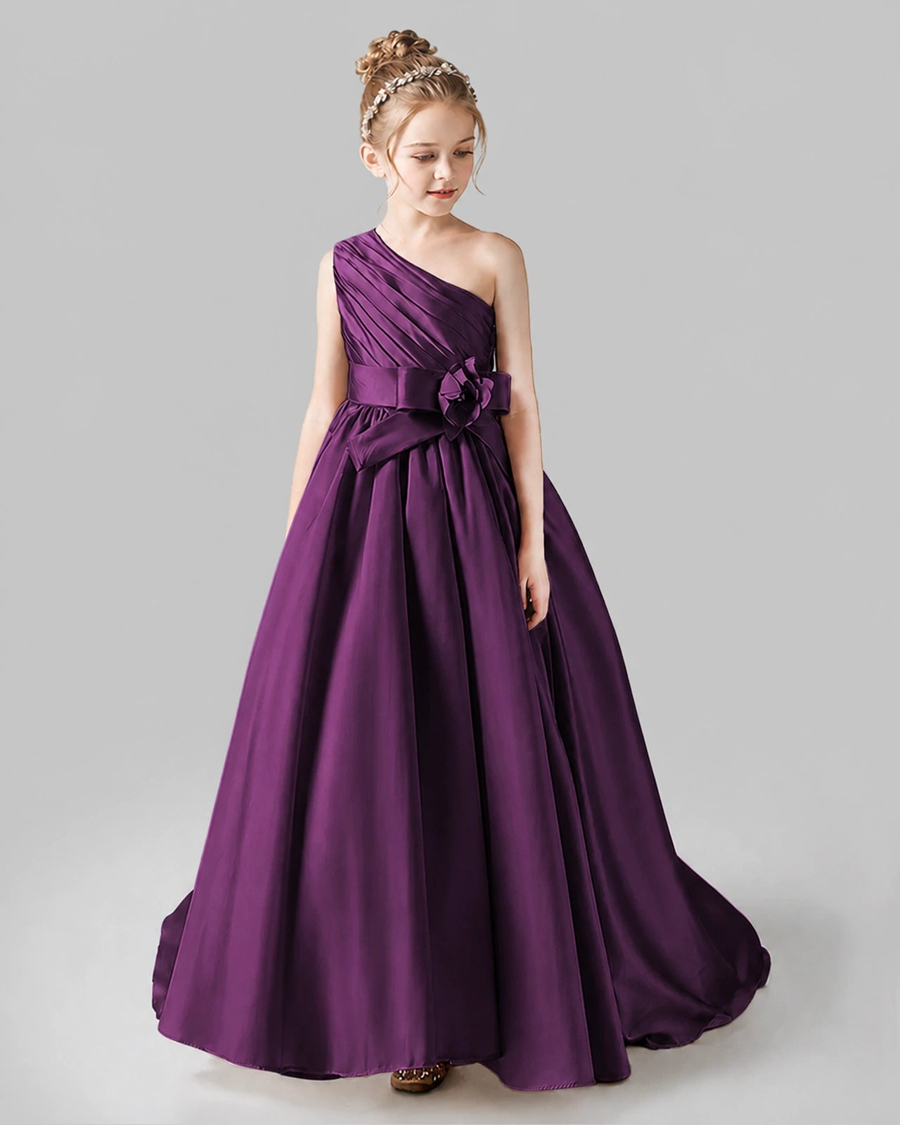 Grape Satin A-line Pageant Dress Front View