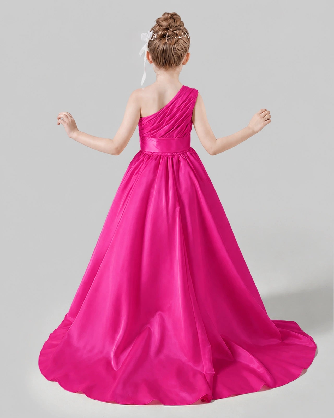 Hot Pink Satin A-line Pageant Dress Back View