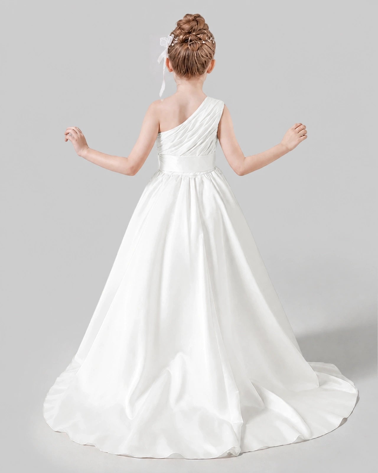 Ivory Satin A-line Pageant Dress Back View