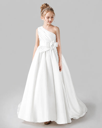 Ivory Satin A-line Pageant Dress Front View