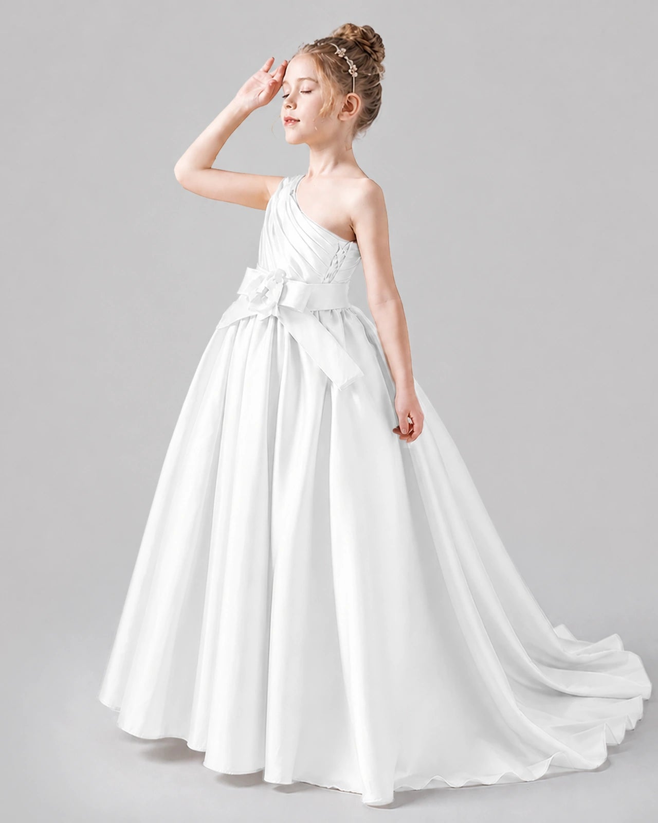 Ivory Satin A-line Pageant Dress Side View