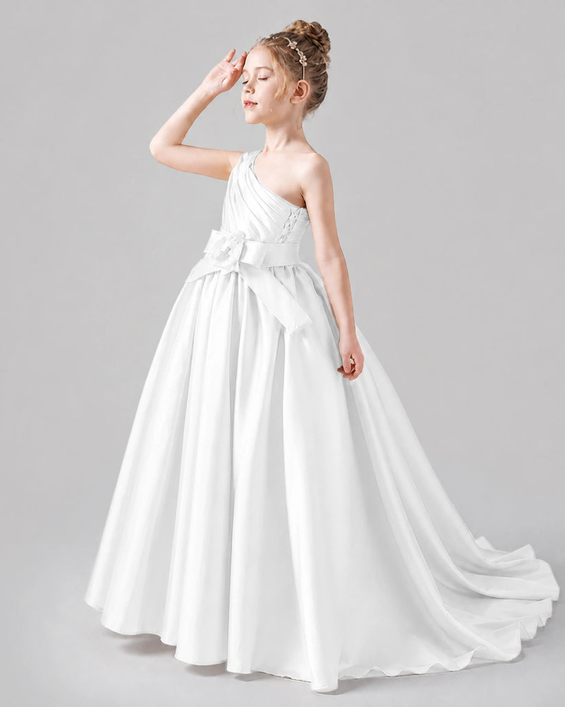 Ivory Satin A-line Pageant Dress Side View