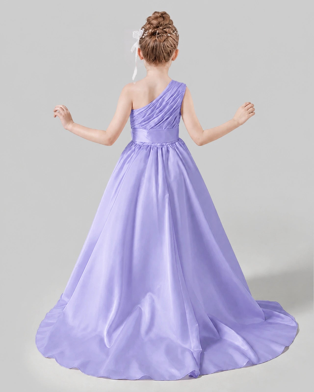 Lavender Satin A-line Pageant Dress Back View