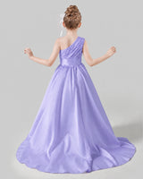 Lavender Satin A-line Pageant Dress Back View