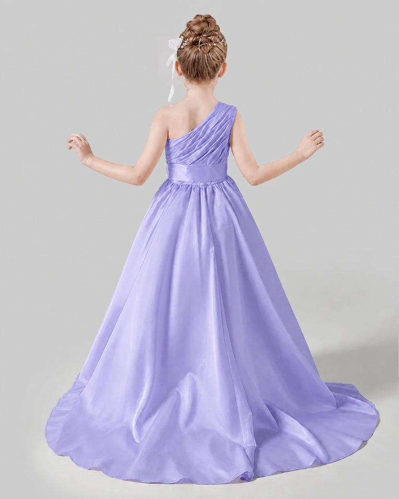 Lavender Satin A-line Pageant Dress Back View