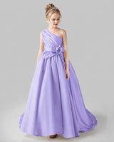Lavender Satin A-line Pageant Dress Front View