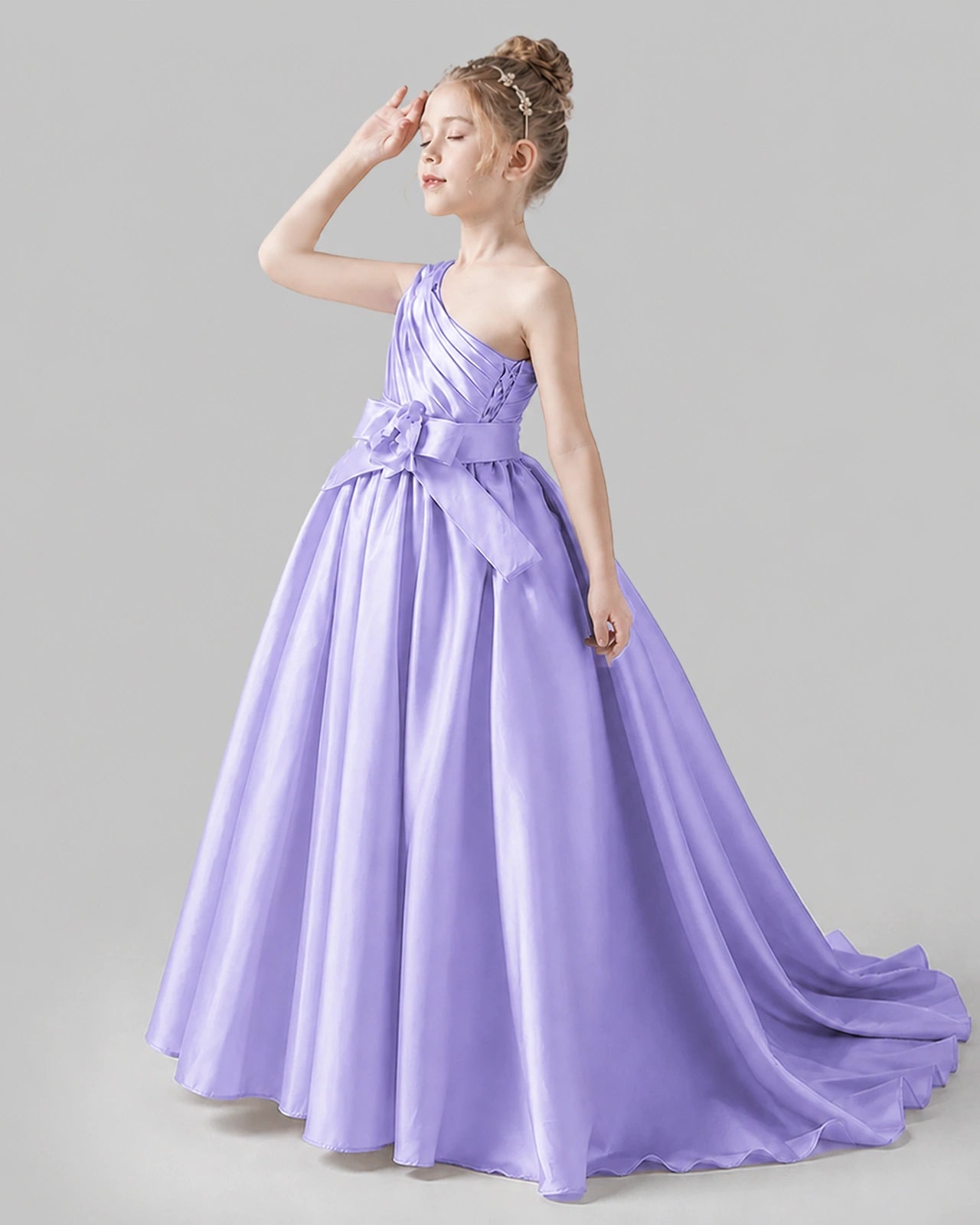 Lavender Satin A-line Pageant Dress Side View