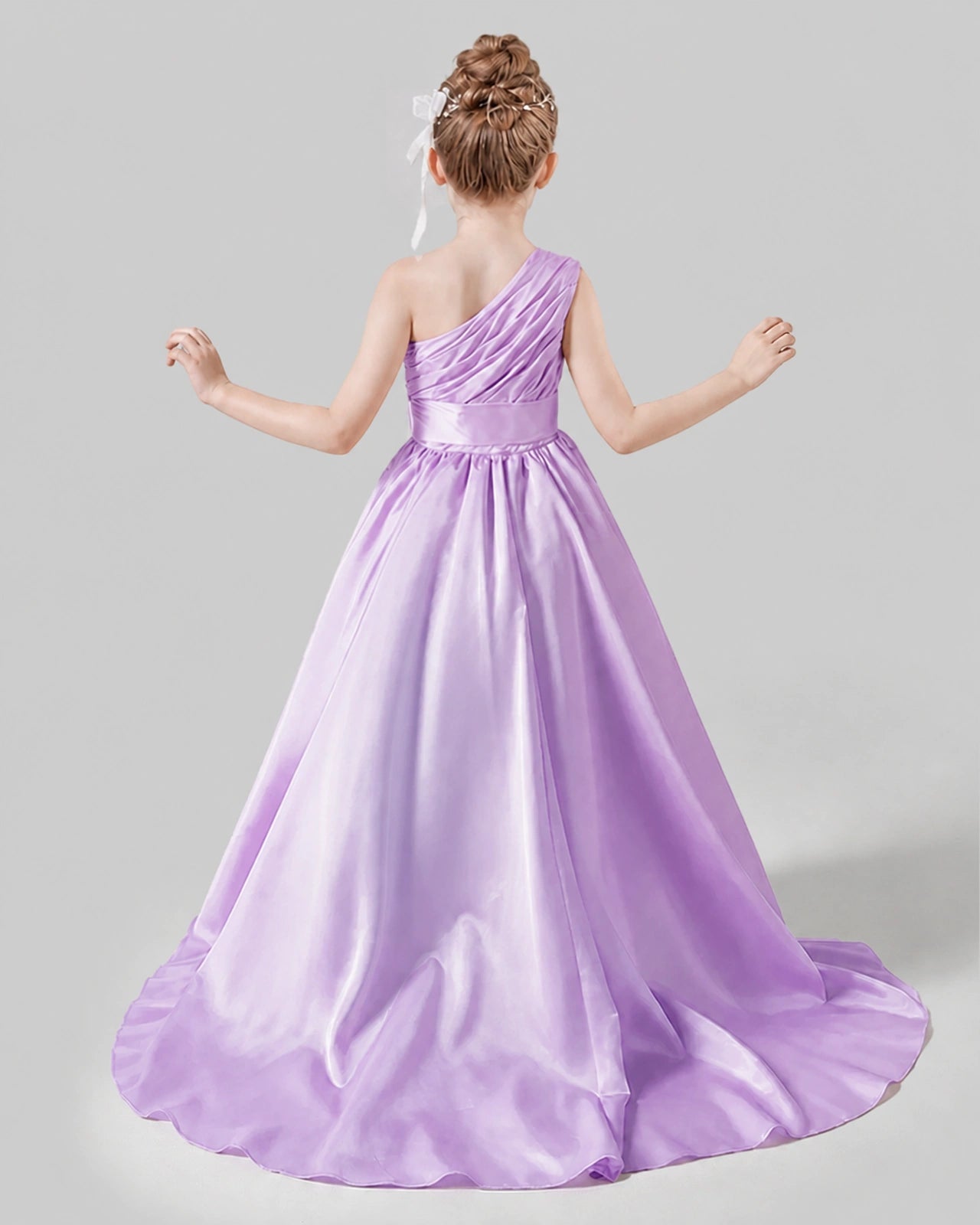 Lilac Satin A-line Pageant Dress Back View