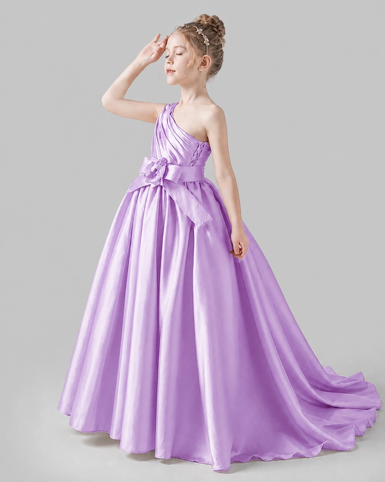 Lilac Satin A-line Pageant Dress Side View