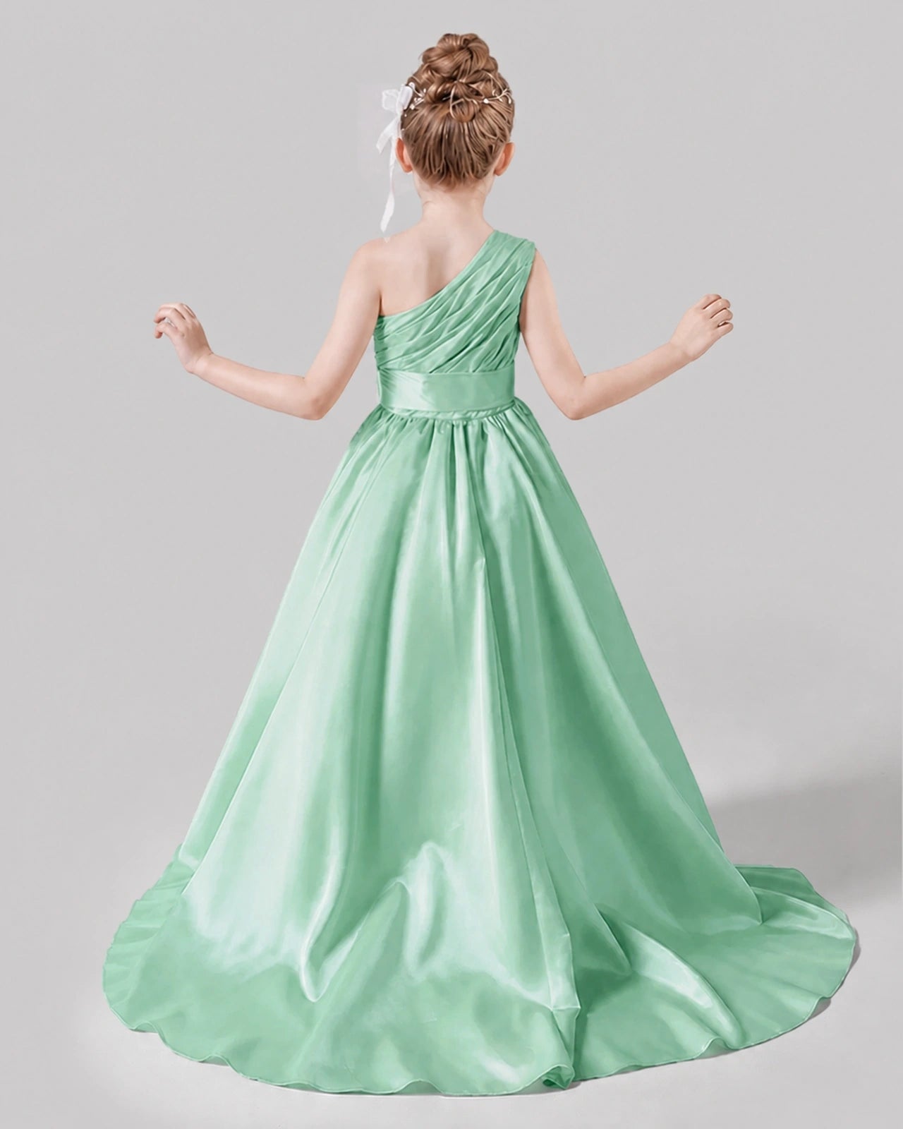 Mint Green Satin A-line Pageant Dress Back View
