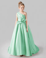 Mint Green Satin A-line Pageant Dress Front View