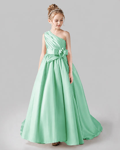 Mint Green Satin A-line Pageant Dress Front View