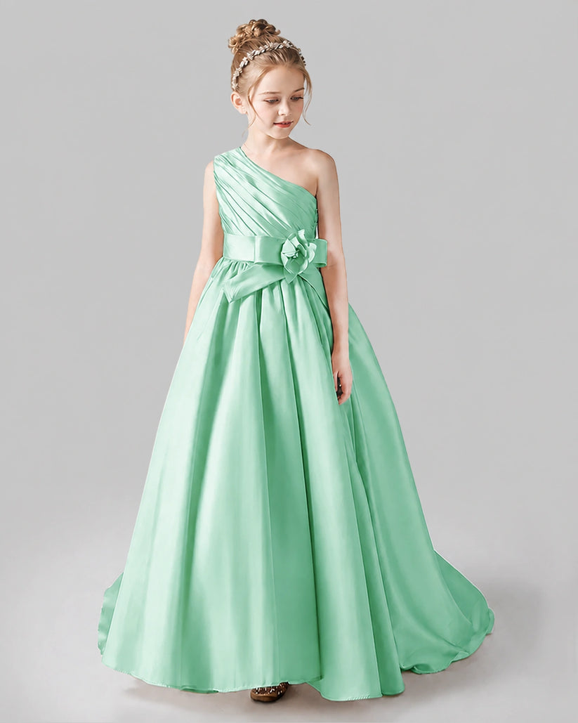 Mint Green Satin A-line Pageant Dress Front View