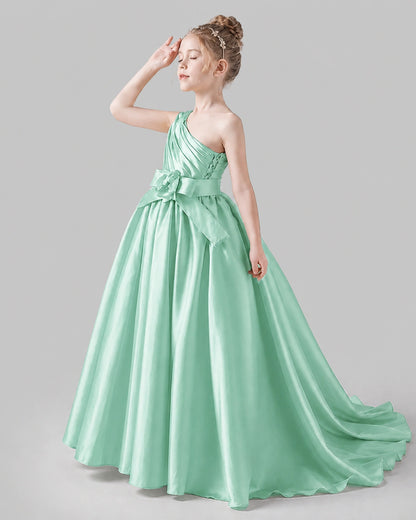 Mint Green Satin A-line Pageant Dress Side View