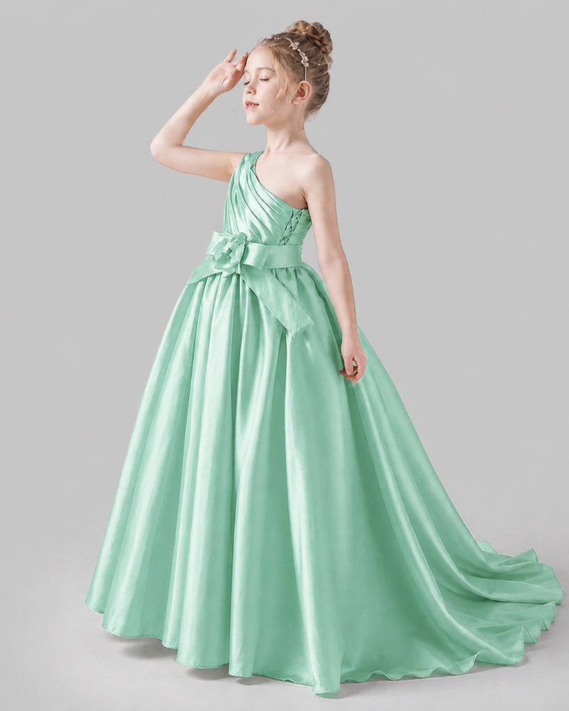 Mint Green Satin A-line Pageant Dress Side View