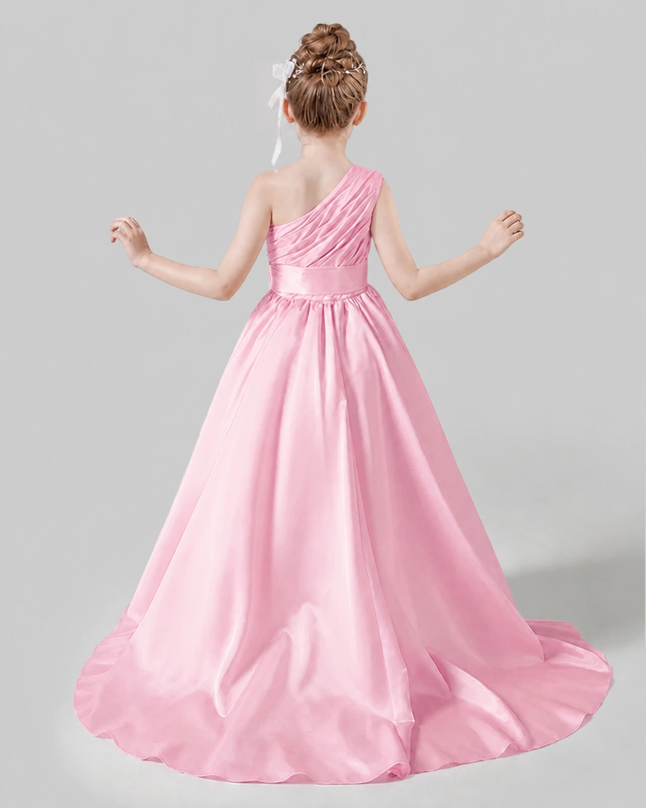 Pink Satin A-line Pageant Dress Back View