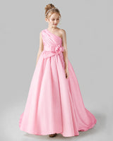 Pink Satin A-line Pageant Dress Front View