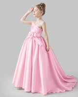 Pink Satin A-line Pageant Dress Side View