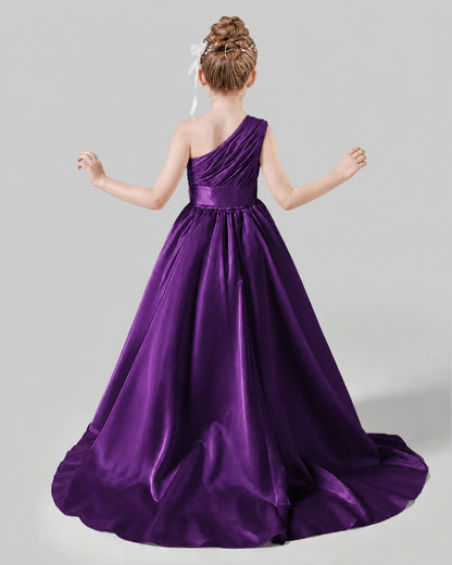 Purple Satin A-line Pageant Dress Back View