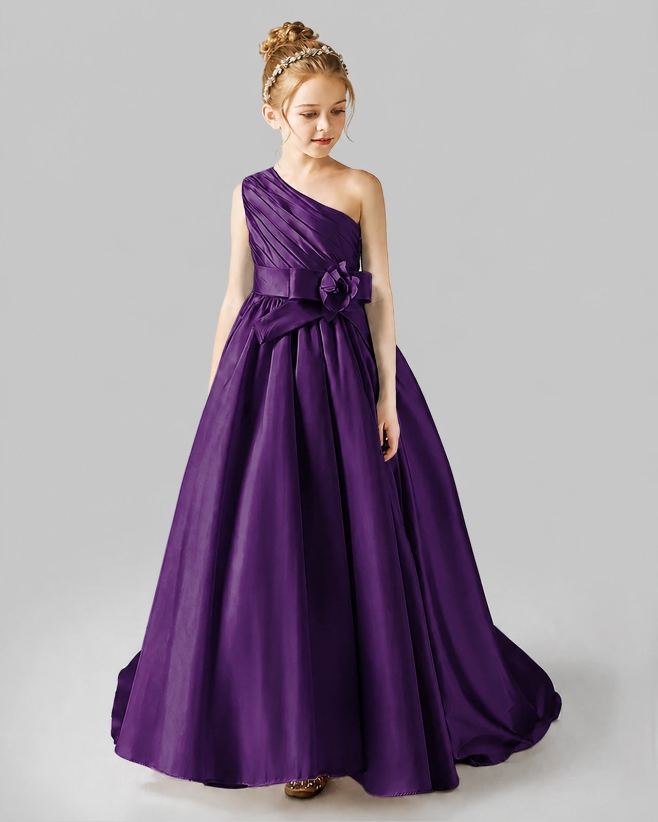 Purple Satin A-line Pageant Dress Front View