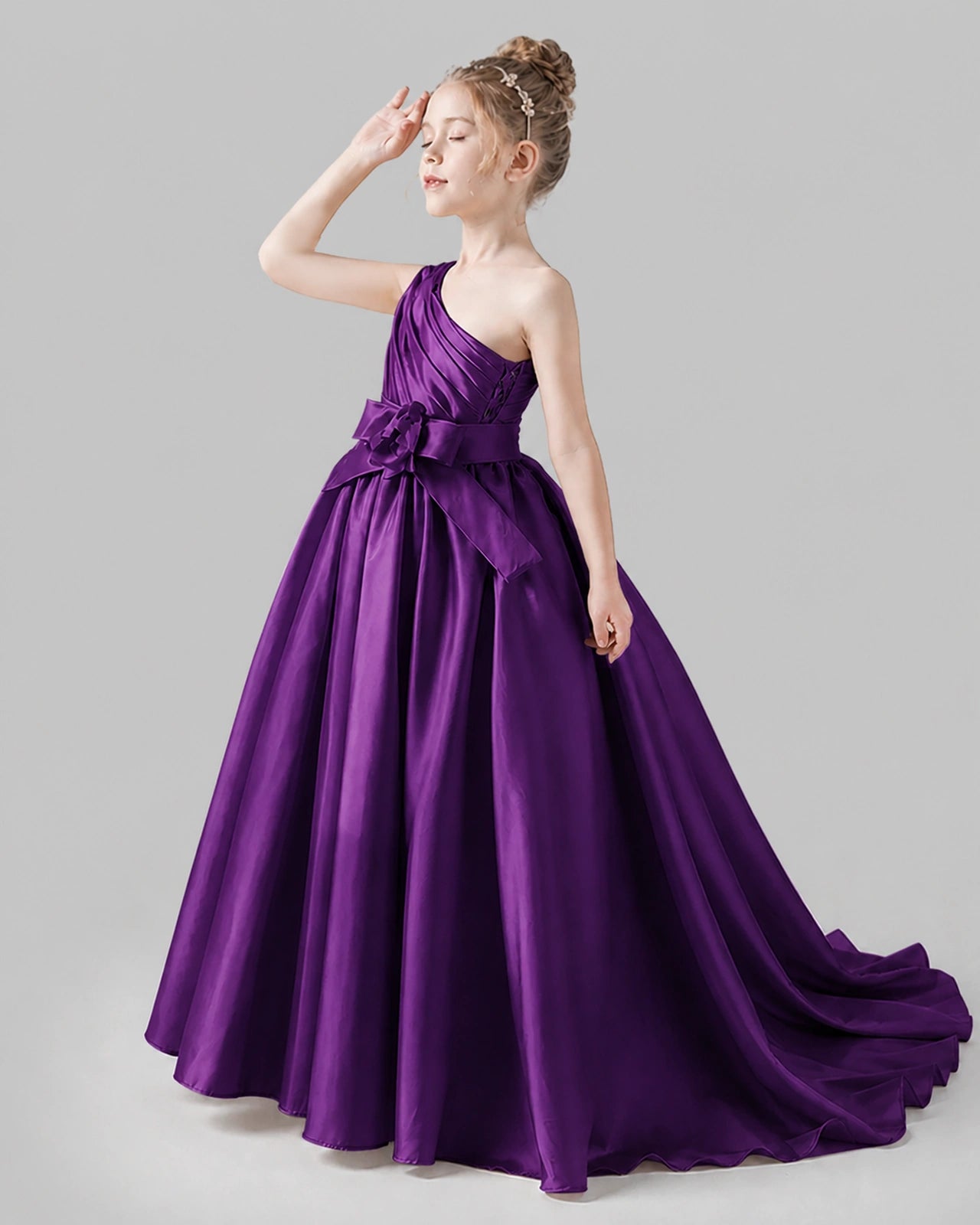 Purple Satin A-line Pageant Dress Side View
