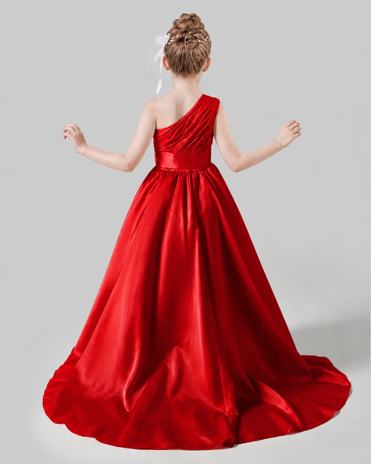 Red Satin A-line Pageant Dress Back View
