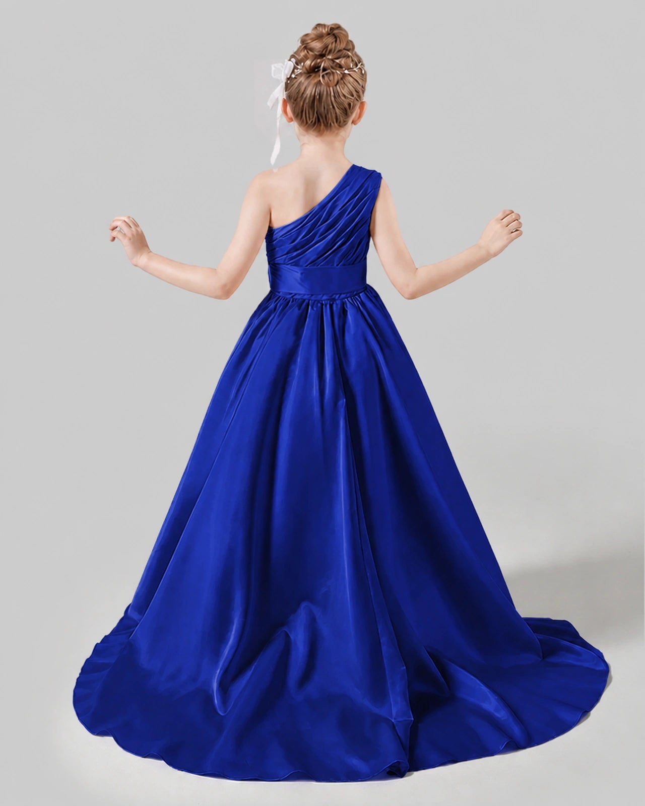 Royal Blue Satin A-line Pageant Dress Back View