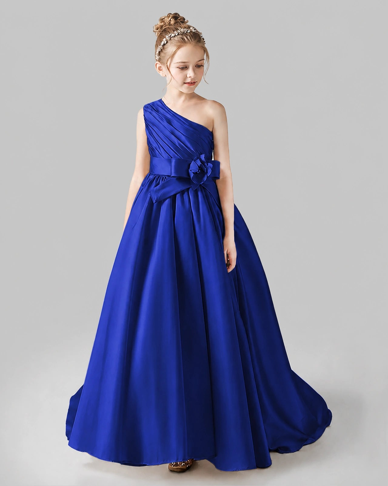Royal Blue Satin A-line Pageant Dress Front View