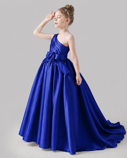 Royal Blue Satin A-line Pageant Dress Side View
