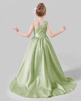 Sage Green Satin A-line Pageant Dress Back View