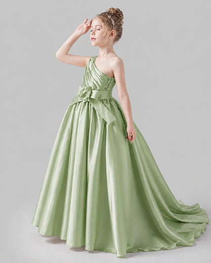 Sage Green Satin A-line Pageant Dress Side View