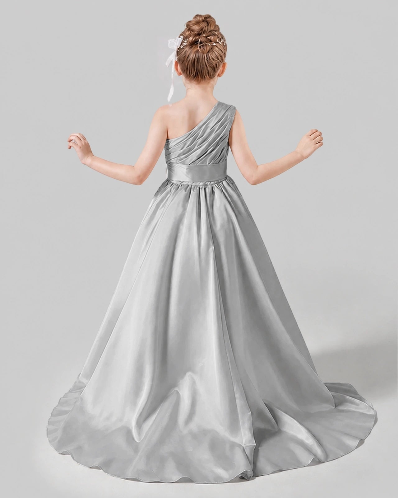 Silver Satin A-line Pageant Dress Back View