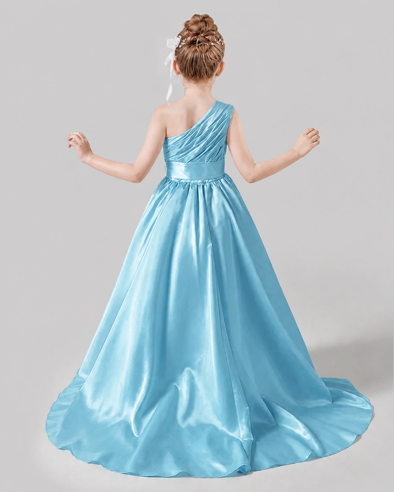 Sky Blue Satin A-line Pageant Dress Back View