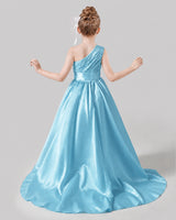 Sky Blue Satin A-line Pageant Dress Back View