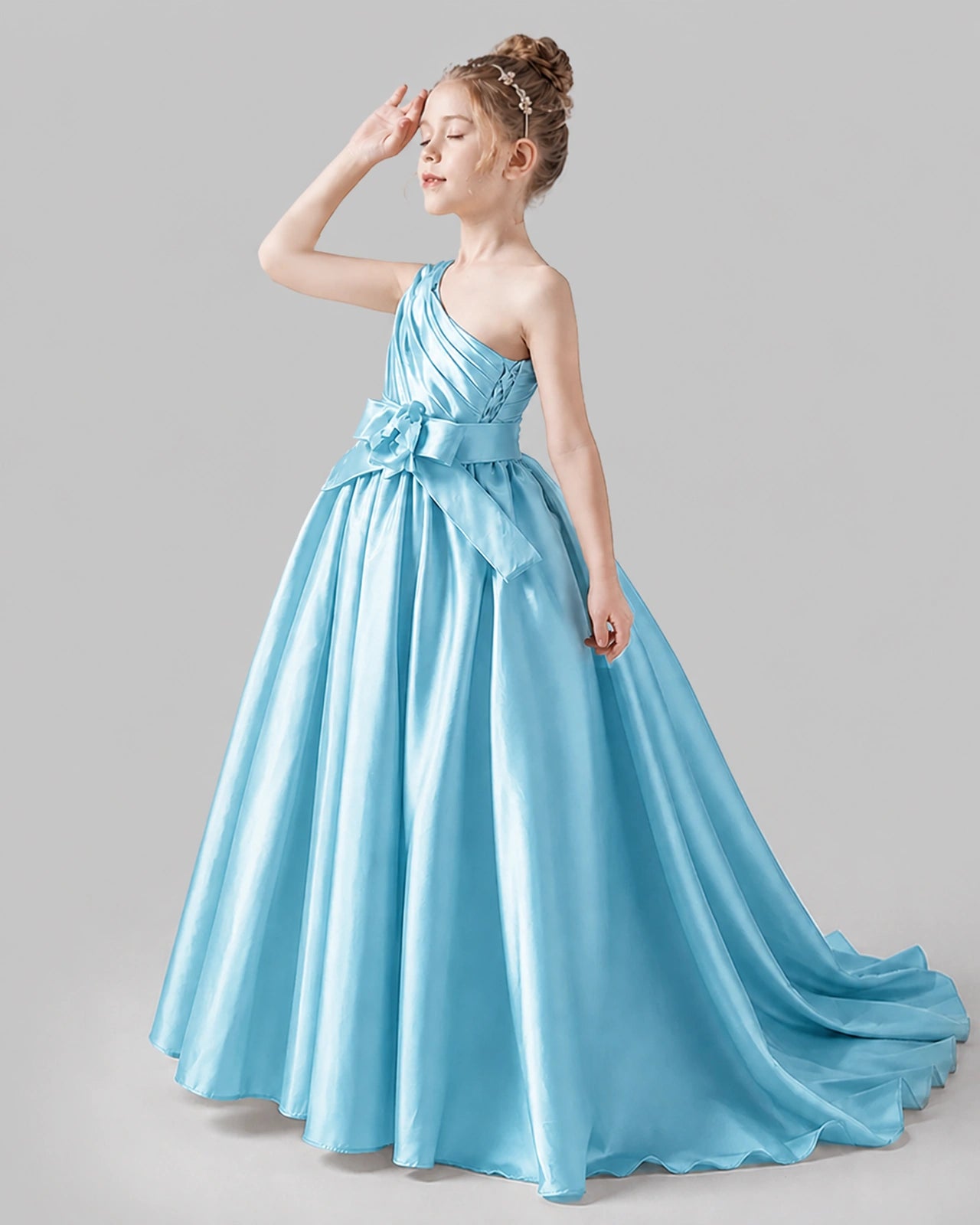 Sky Blue Satin A-line Pageant Dress Side View