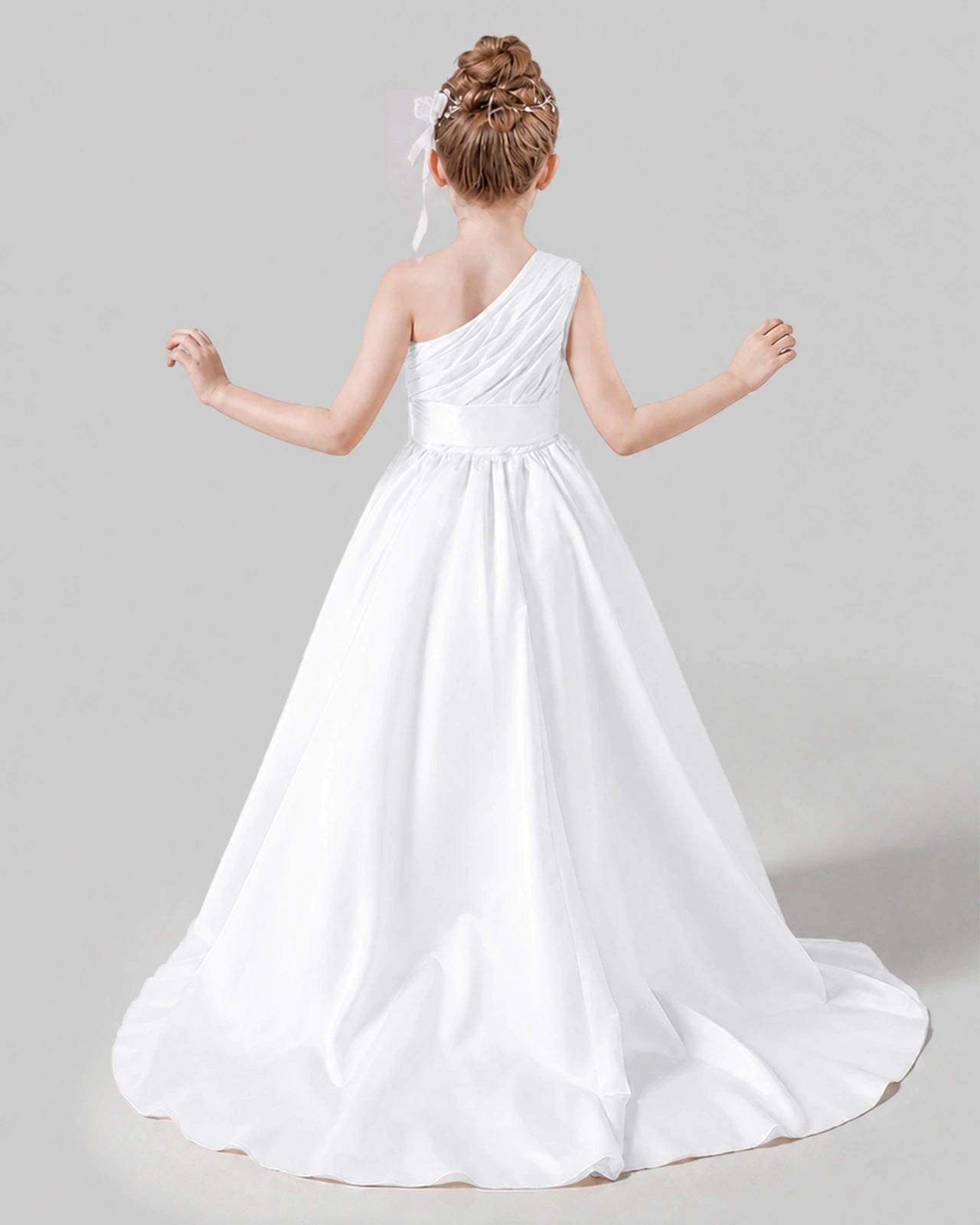 White Satin A-line Pageant Dress Back View