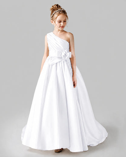 White Satin A-line Pageant Dress Front View