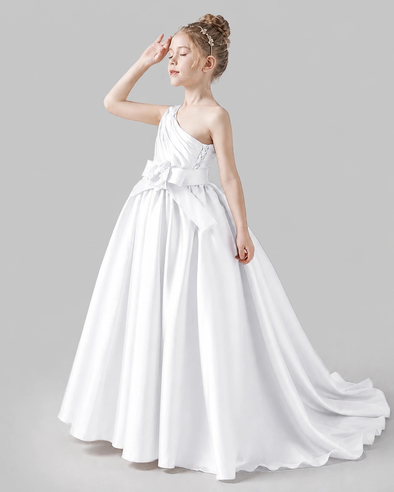 White Satin A-line Pageant Dress Side View