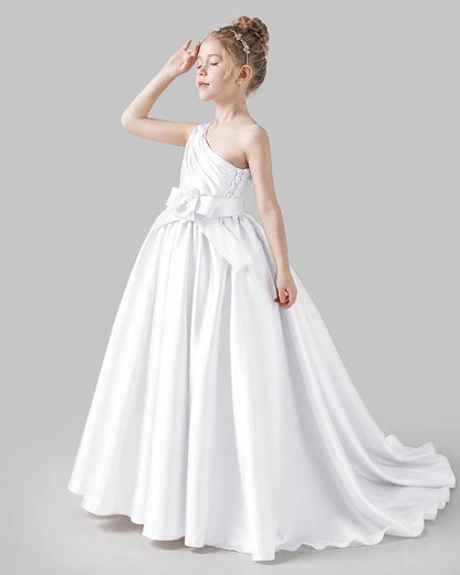White Satin A-line Pageant Dress Side View