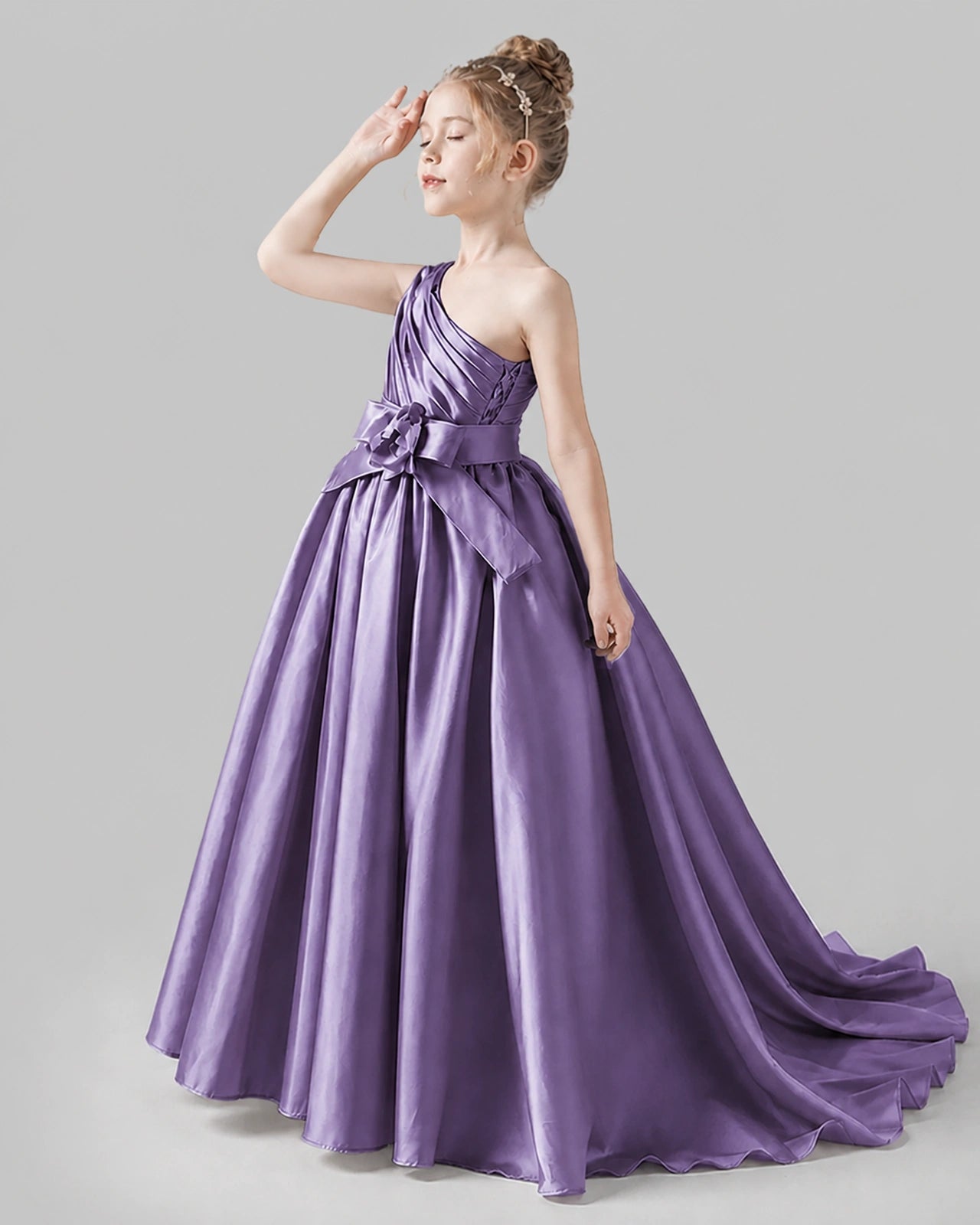Wisteria Satin Ball Gown Pageant Dress Side View