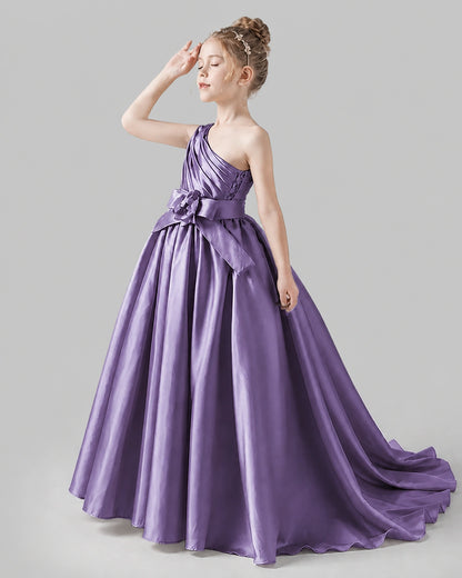 Wisteria Satin Ball Gown Pageant Dress Side View