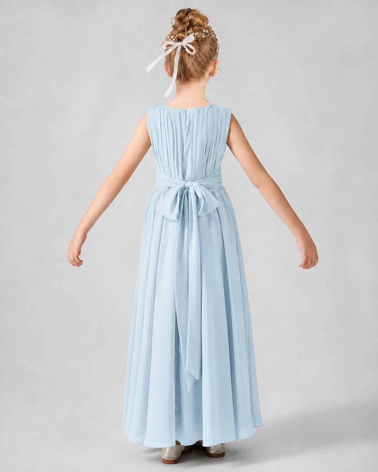 Dideyttawl Junior Bridesmaid Dress with Pleated Bodice and Flowy Chiffon Skirt Secondary image