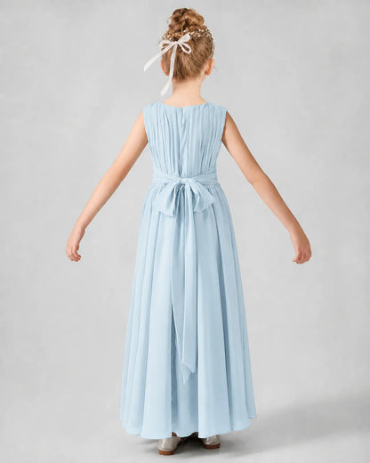 Baby Blue Chiffon A-line Junior Bridesmaid Dress Back View