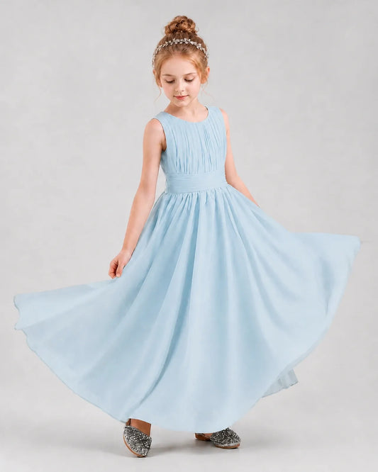 Baby Blue Chiffon A-line Junior Bridesmaid Dress Front View