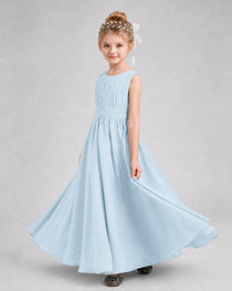Dideyttawl Junior Bridesmaid Dress with Pleated Bodice and Flowy Chiffon Skirt
