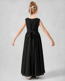 Dideyttawl Junior Bridesmaid Dress with Pleated Bodice and Flowy Chiffon Skirt