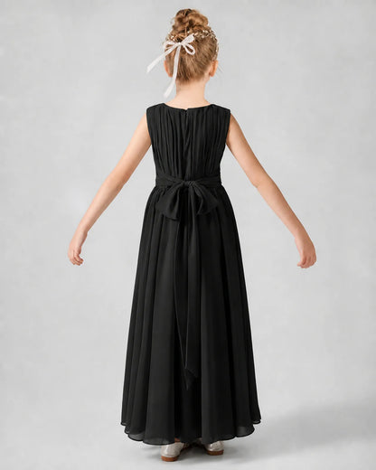 Black Chiffon A-line Junior Bridesmaid Dress Back View