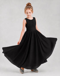 Dideyttawl Junior Bridesmaid Dress with Pleated Bodice and Flowy Chiffon Skirt